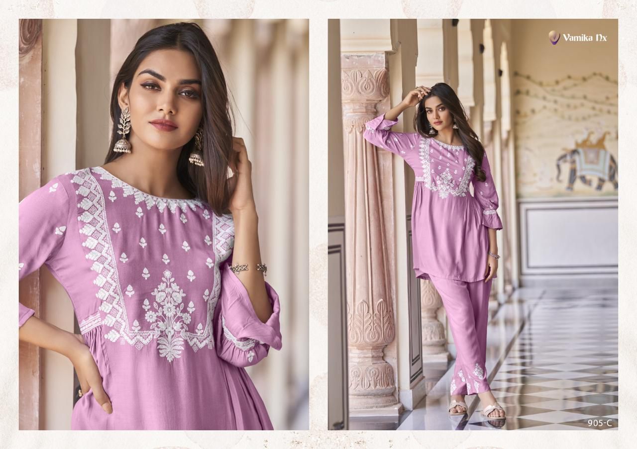 Vintage Super Hit By Vamika Rayon Embroidery Cord Set Kurti With Bottom Wholesale Online